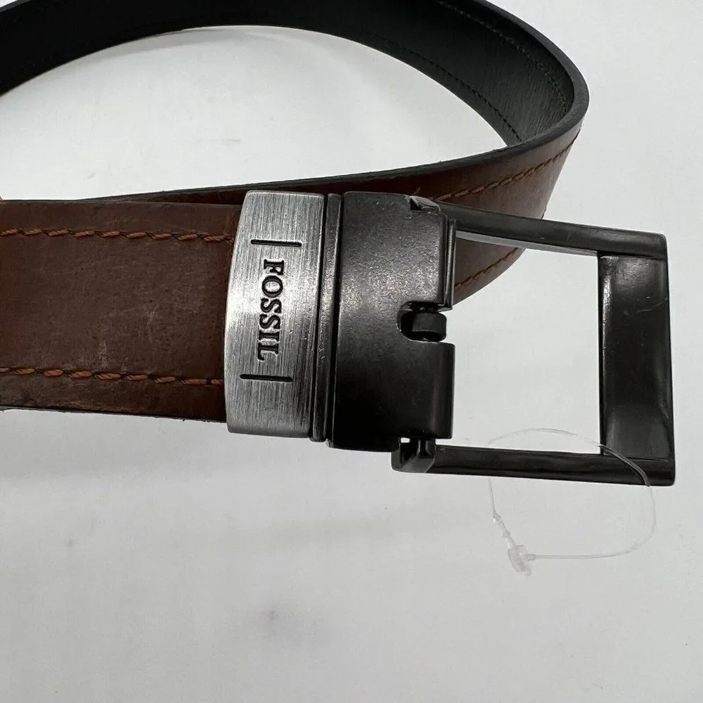 Fossil Men's Reversible Leather Belt Twist Buckle Black Brown size 42